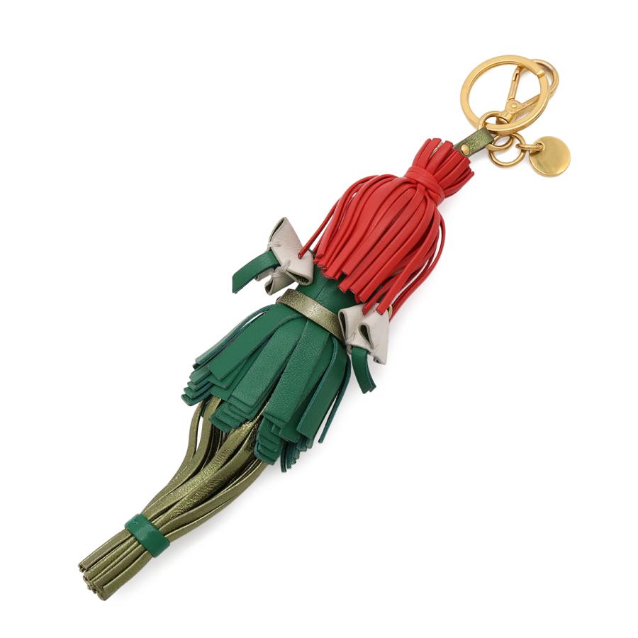 PRADA プラダ アリストリック タッセルドール キーホルダー バッグチャーム キーリング レザー グリーン 緑 レッド 赤 ゴールド金具 | PRADA | 01