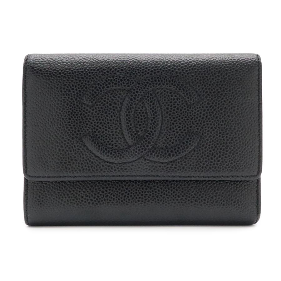 CHANEL シャネル ココマーク 3つ折財布 三つ折り財布 キャビアスキン レザー ブラック 黒 ゴールド金具 | CHANEL
