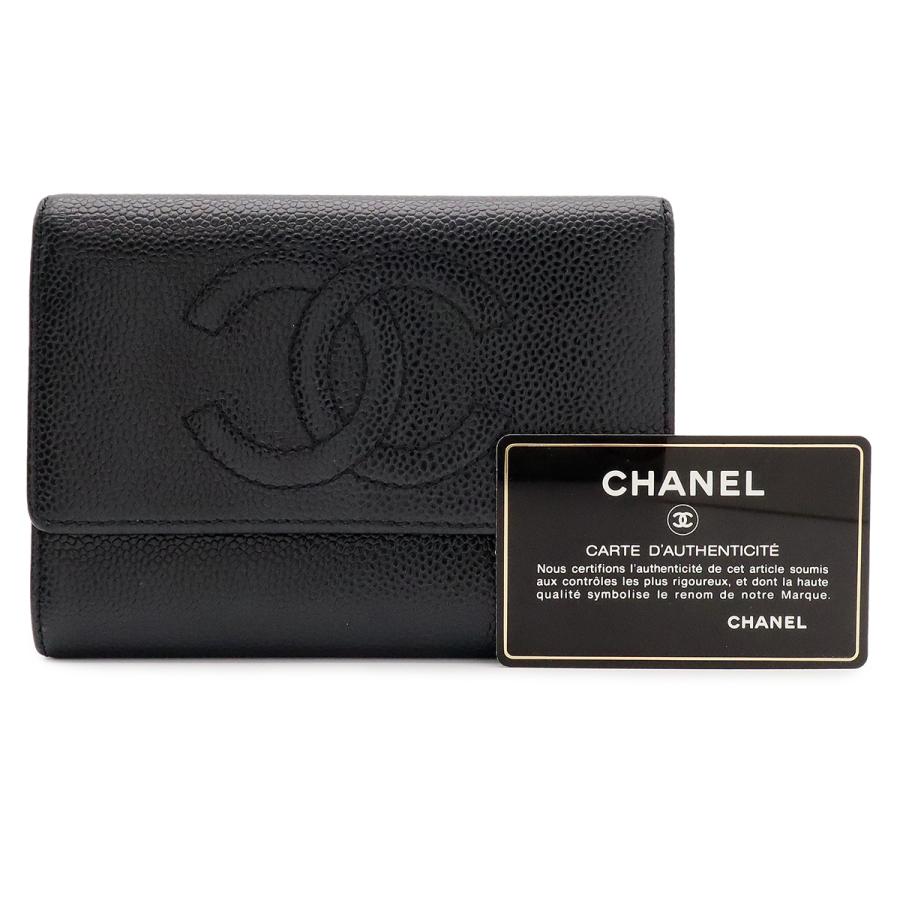 CHANEL シャネル ココマーク 3つ折財布 三つ折り財布 キャビアスキン レザー ブラック 黒 ゴールド金具 | CHANEL | 08