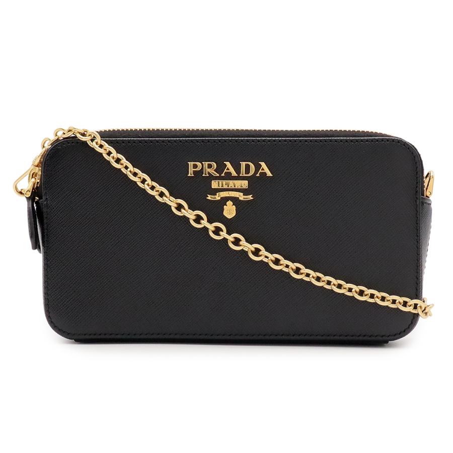 PRADA プラダ チェーンショルダーバッグ チェーンウォレット 2WAY クラッチバッグ サフィアーノ レザー NERO ブラック ゴールド金具 | PRADA
