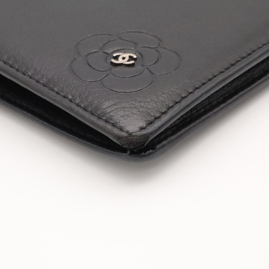 CHANEL シャネル バタフライカメリア ココマーク 2つ折長財布 二つ折り長財布 レザー ブラック 黒 シルバー金具 | CHANEL | 02