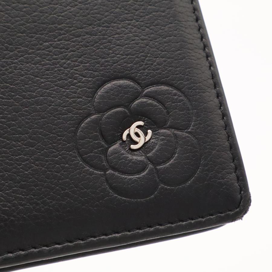 CHANEL シャネル バタフライカメリア ココマーク 2つ折長財布 二つ折り長財布 レザー ブラック 黒 シルバー金具 | CHANEL | 03