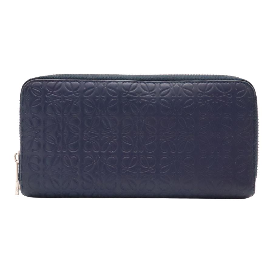 LOEWE ロエベ リピート アナグラム ジッピーウォレット ラウンドファスナー 長財布 レザー ネイビー 紺 シルバー金具 | LOEWE