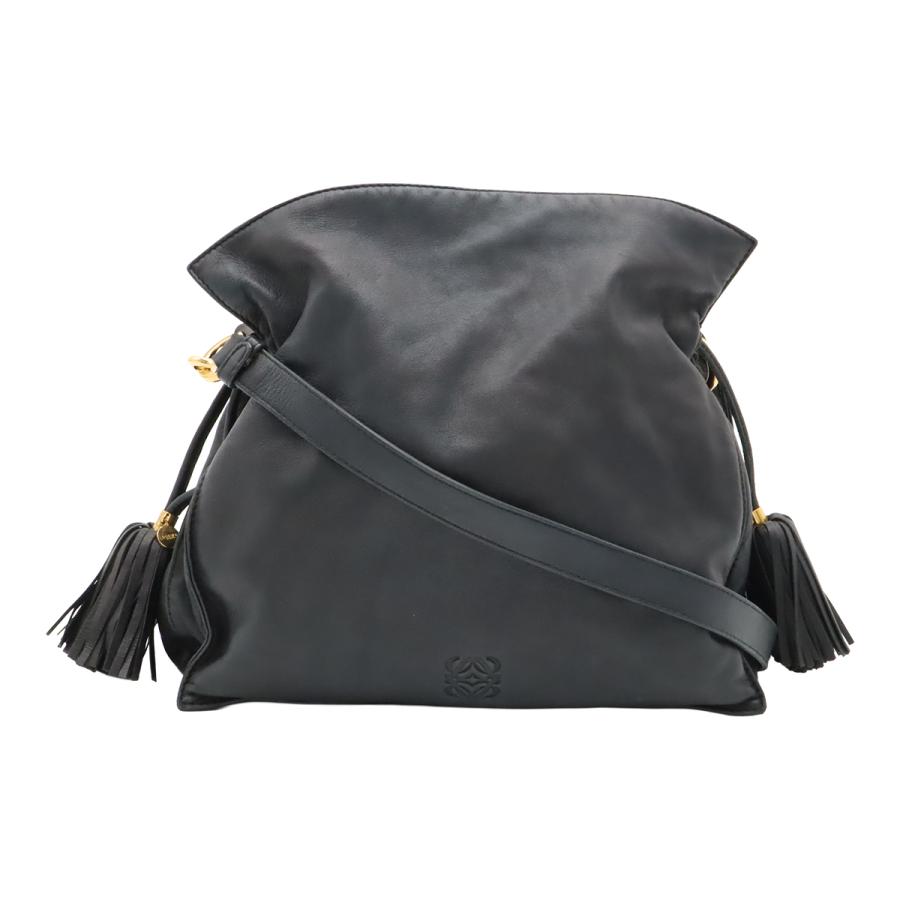 LOEWE ロエベ フラメンコ ショルダーバッグ ポシェット 斜め掛け 2WAY 巾着型 フリンジ タッセル ナッパレザー ブラック 黒 ゴールド金具 | LOEWE