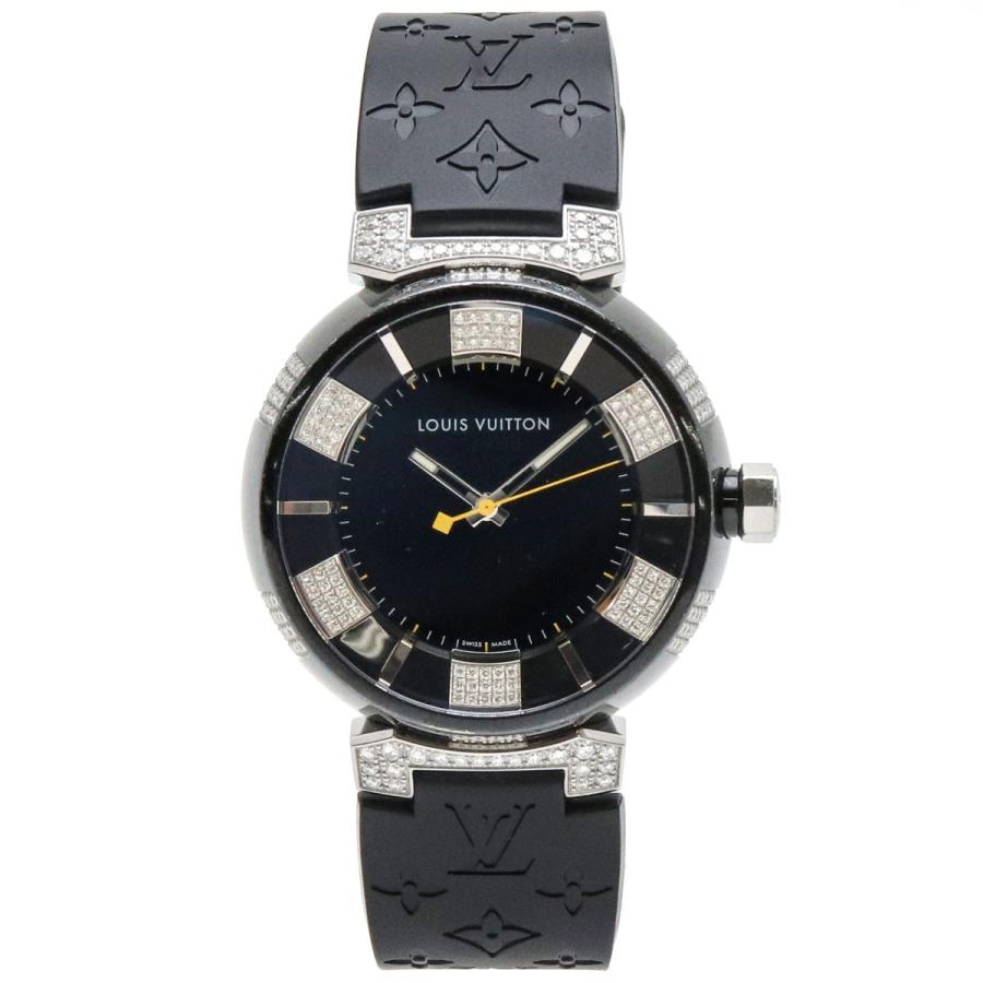 Louis Vuitton ルイ ヴィトン タンブール インブラック ディアモン ダイヤモンド ラバーブレス Qz クォーツ メンズ 腕時計 Q111q 中古 Blumin 通販 Yahoo ショッピング