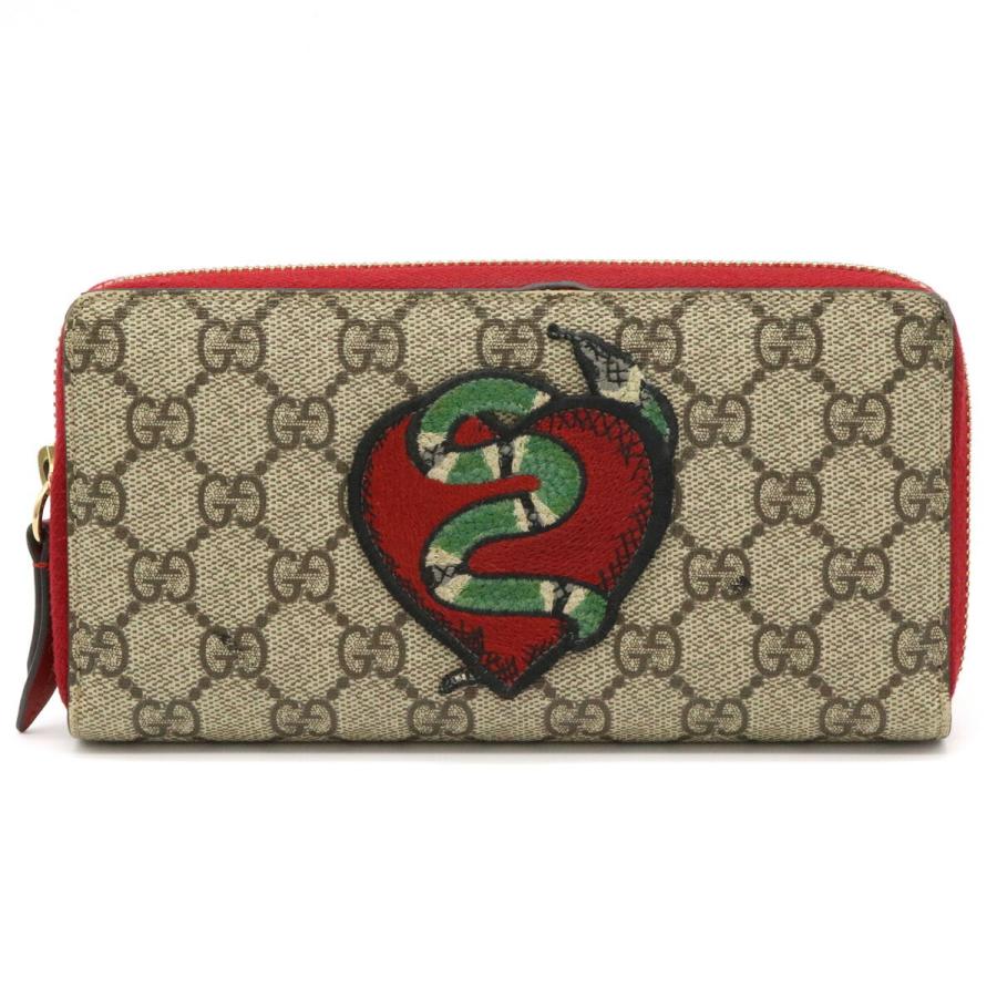 Gucci グッチ Ggスプリーム ハート スネーク ヘビ 蛇 刺繍 ラウンドファスナー 長財布 Pvc レザー ベージュ レッド 赤 中古 2102 Blumin 通販 Yahoo ショッピング