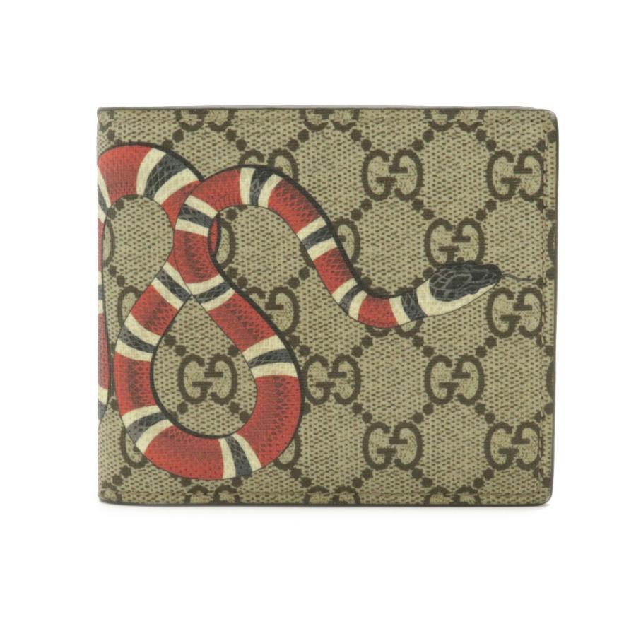Gucci グッチ Ggスプリーム 2つ折財布 二つ折り財布 スネーク 蛇 ヘビ プリント Pvc レザー カーキベージュ ダークブラウン 茶 中古 Blumin 通販 Yahoo ショッピング