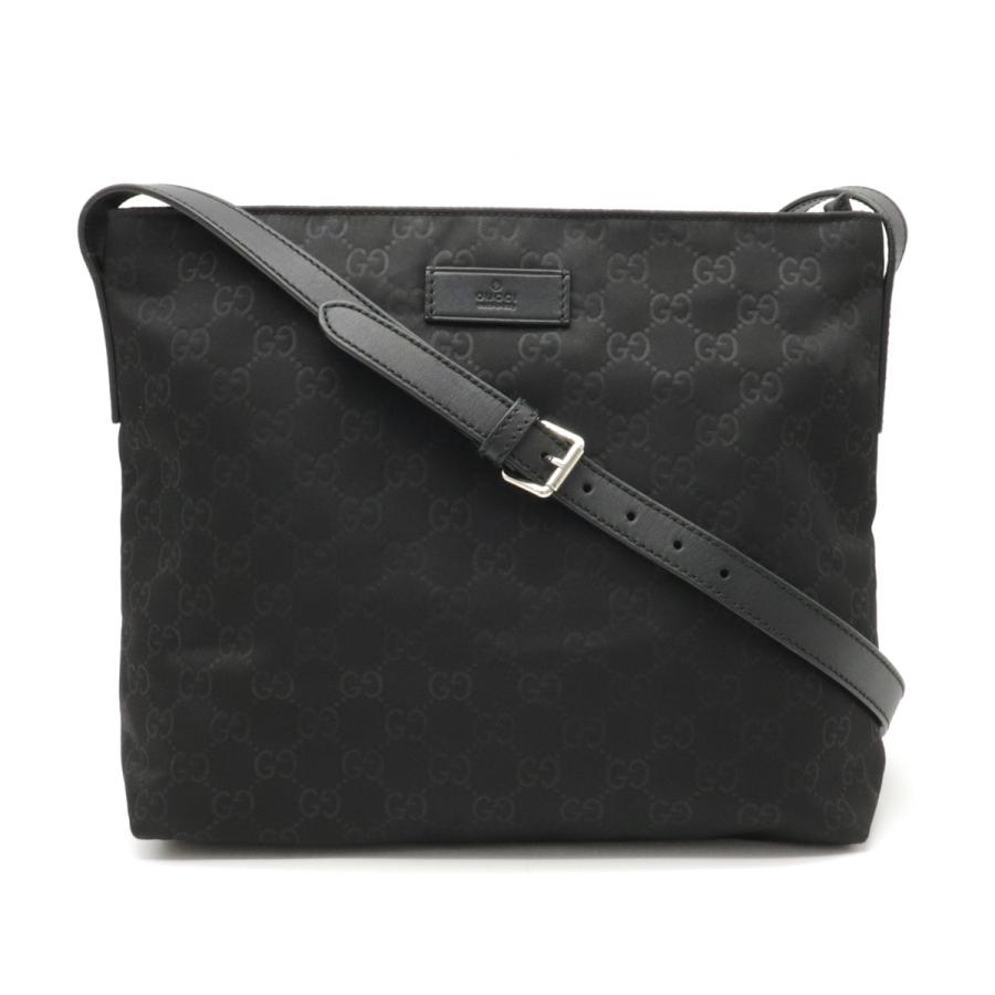 GUCCI グッチ GGナイロン ショルダーバッグ 斜め掛け レザー ブラック