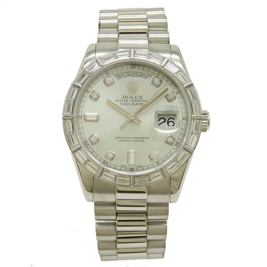 ROLEX ロレックス デイデイト シルバー文字盤 Pt プラチナ ダイヤモンド バケットダイヤ K番 メンズ AT オートマ 腕時計 118366A | ROLEX