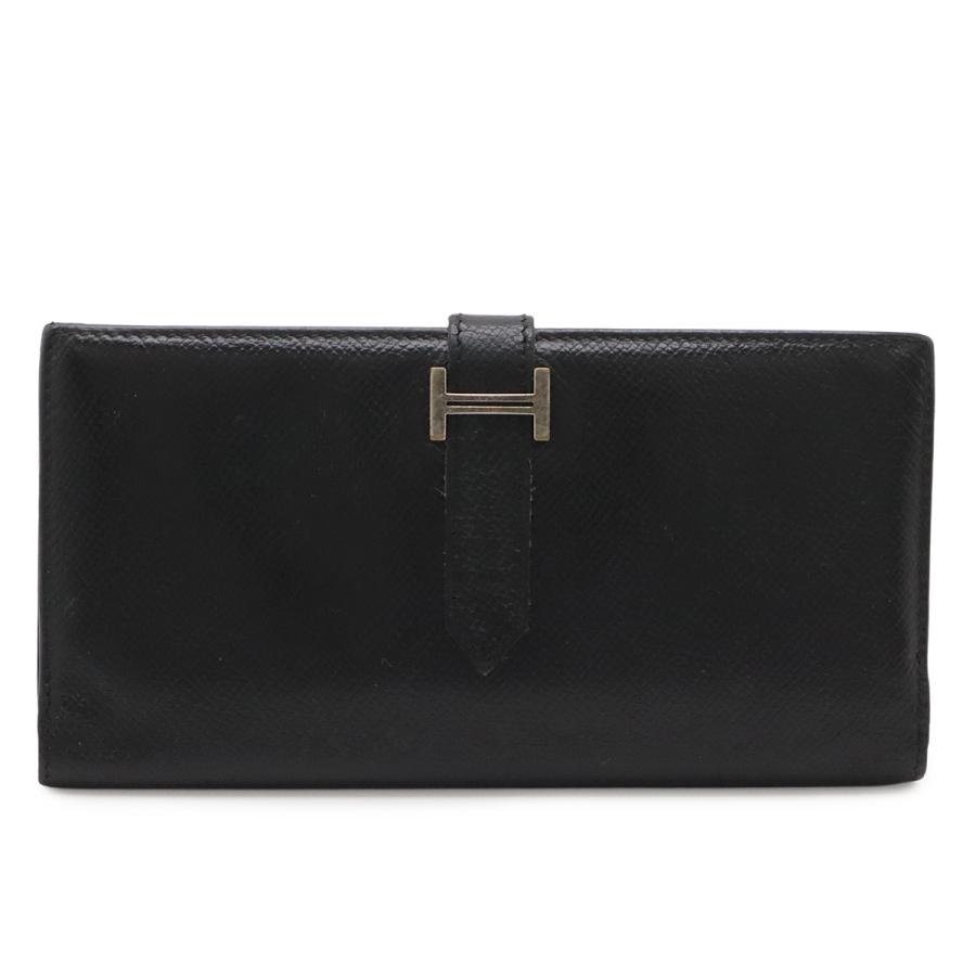 HERMES エルメス ベアン 2PLIS デュプリ 3つ折長財布 三つ折り長財布 クシュベル レザー ブラック 黒 シルバー金具 □J刻印 | HERMES