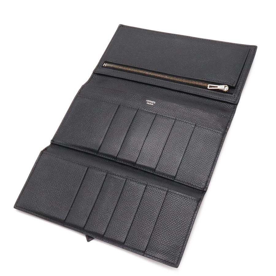 HERMES エルメス ベアン 2PLIS デュプリ 3つ折長財布 三つ折り長財布 クシュベル レザー ブラック 黒 シルバー金具 □J刻印 | HERMES | 05