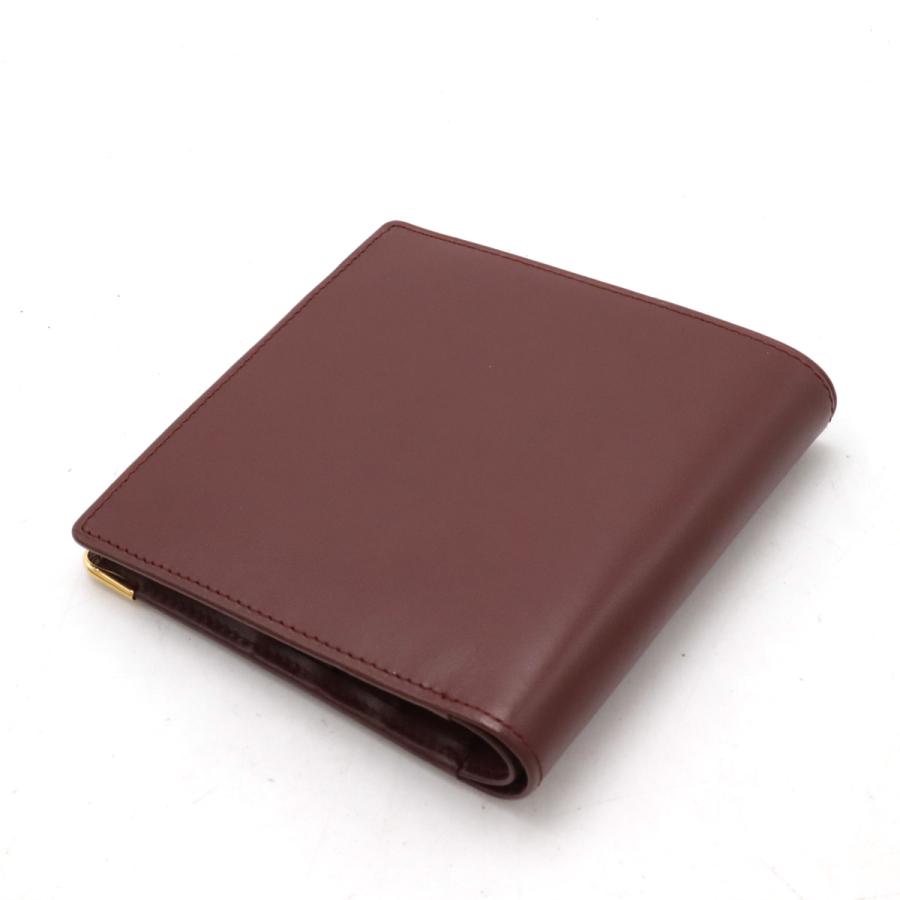 カルティエ 二つ折り 財布 ボルドー ゴールド レザー マストライン 中古】カルティエ 二つ折り財布 札入れ マストライン レザー