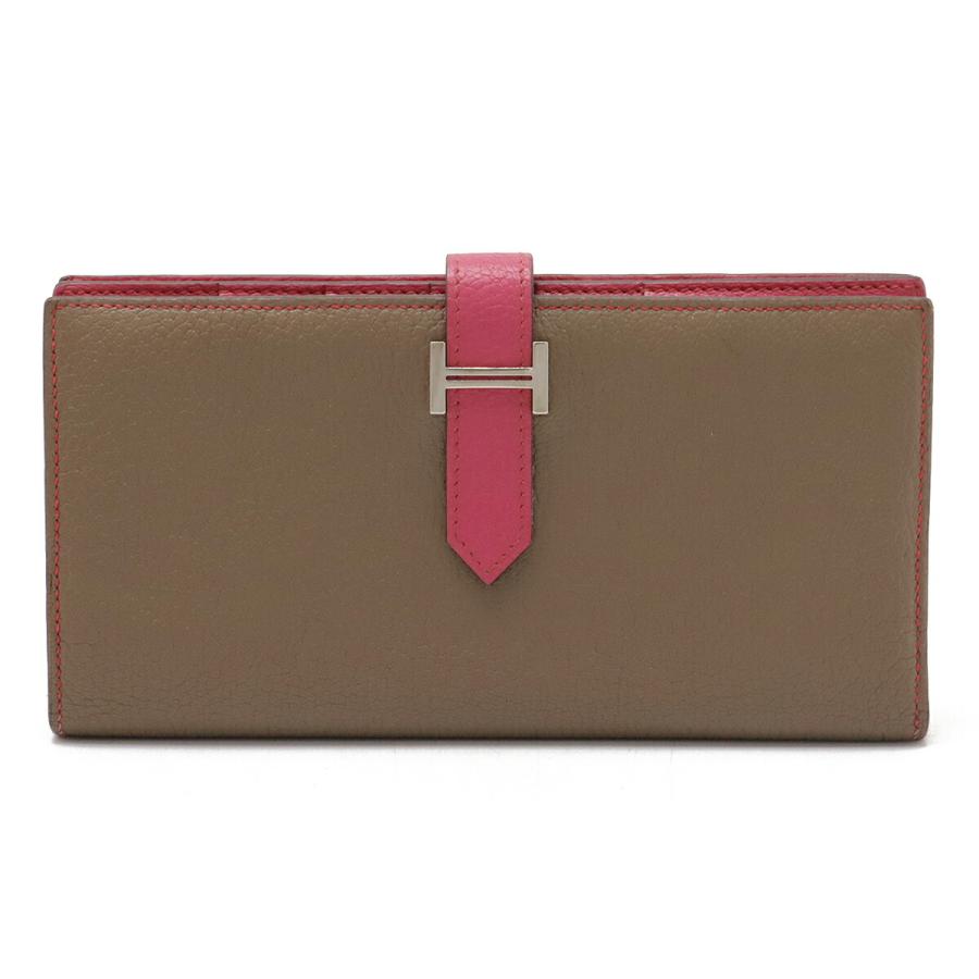 HERMES エルメス ベアンスフレ 2つ折長財布 二つ折り長財布 バイカラー シェーブル エトゥープ ピンク シルバー金具 □L刻印 | HERMES