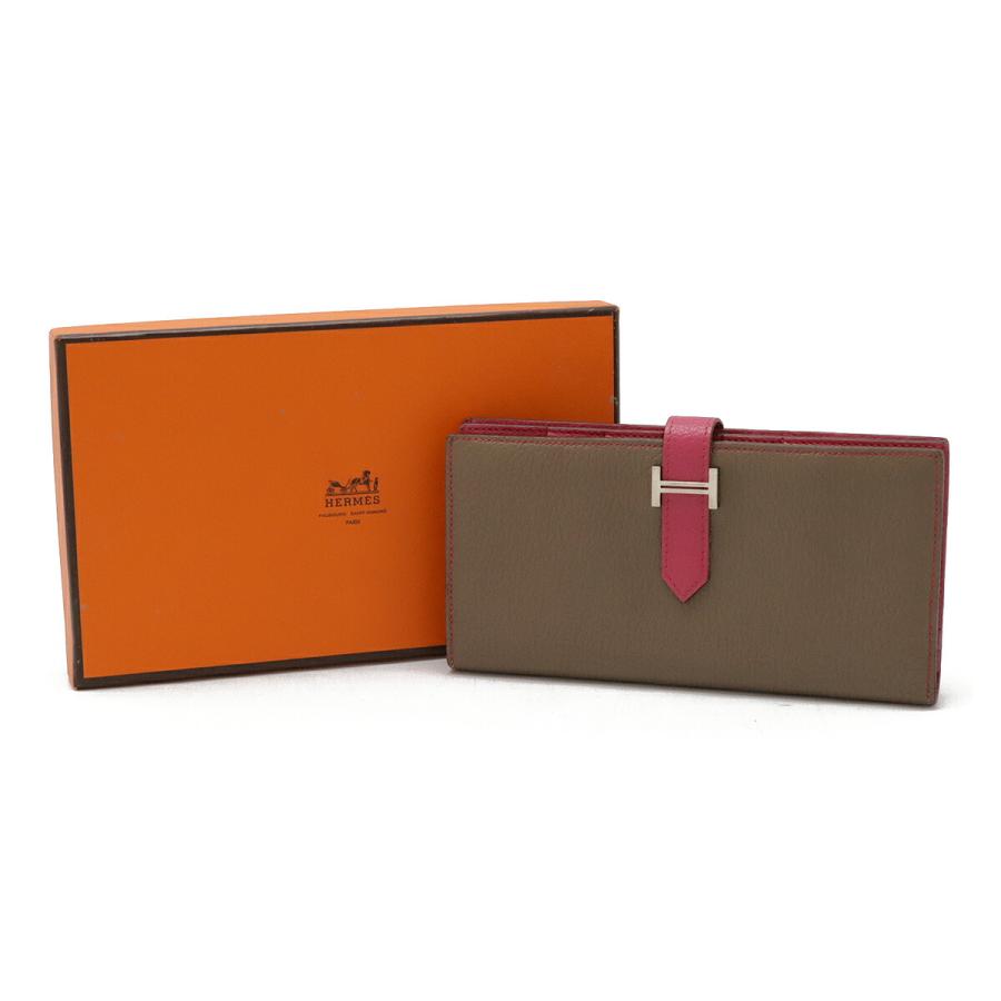 HERMES エルメス ベアンスフレ 2つ折長財布 二つ折り長財布 バイカラー シェーブル エトゥープ ピンク シルバー金具 □L刻印 | HERMES | 07