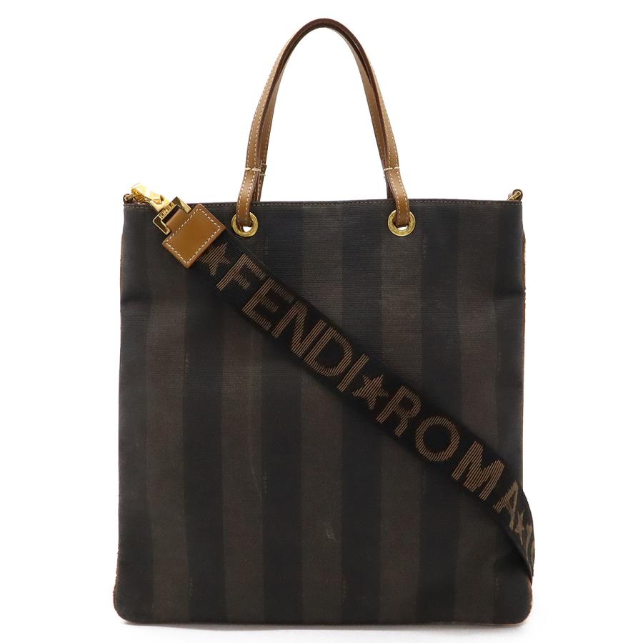 FENDI フェンディ ペカン トートバッグ ハンドバッグ 2WAY ショルダーバッグ 肩掛け PVC レザー カーキブラウン ブラック 黒 | FENDI