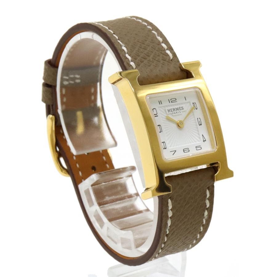HERMES エルメス Hウォッチ ゴールド文字盤 GP ベルト レディース
