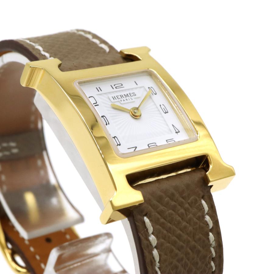 HERMES エルメス Hウォッチ ゴールド文字盤 GP ベルト レディース
