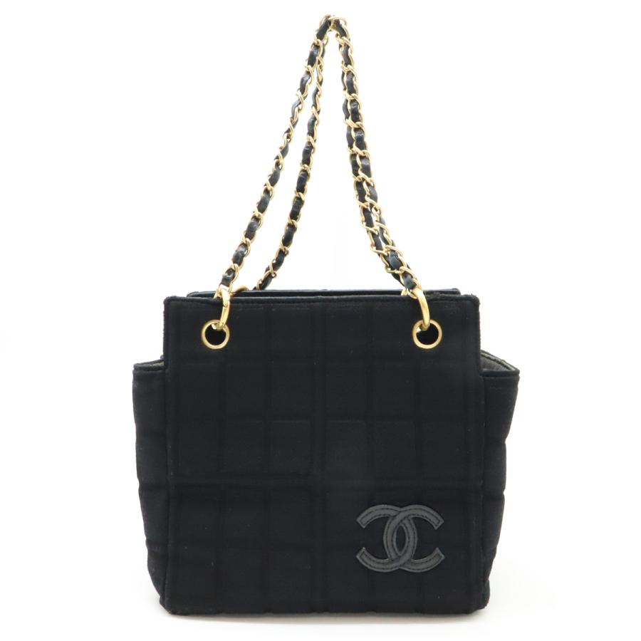 【美品】シャネル チョコバー ココマークコットン チェーントート ハンドバッグ CHANEL シャネル チョコバー ココマーク チェーントートバッグ