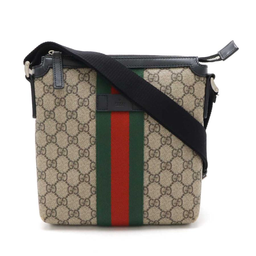GUCCI グッチ GGスプリーム シェリーライン ウェブ フラット メッセンジャーバッグ ショルダーバッグ 斜め掛け PVC ベージュ ブラック 黒 471454 GUCCI（グッチ） GGスプリーム シェリーライン ウェブ フラット