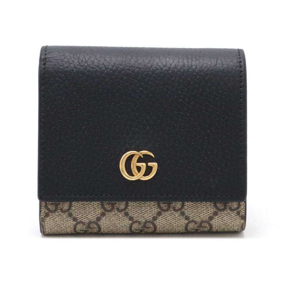 GUCCI グッチ ダブルG バイカラー ミディアム ウォレット GGマーモント GGスプリーム 2つ折財布 二つ折り PVC レザー ブラック ベージュ 598587 | GUCCI
