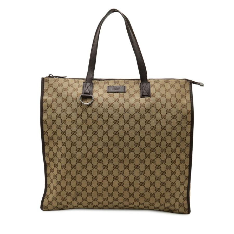 GUCCI グッチ GGキャンバス トートバッグ ラージトート ショルダーバッグ レザー カーキベージュ ダークブラウン 181090 GUCCI（グッチ） GGキャンバス トートバッグ ラージトート ショルダー