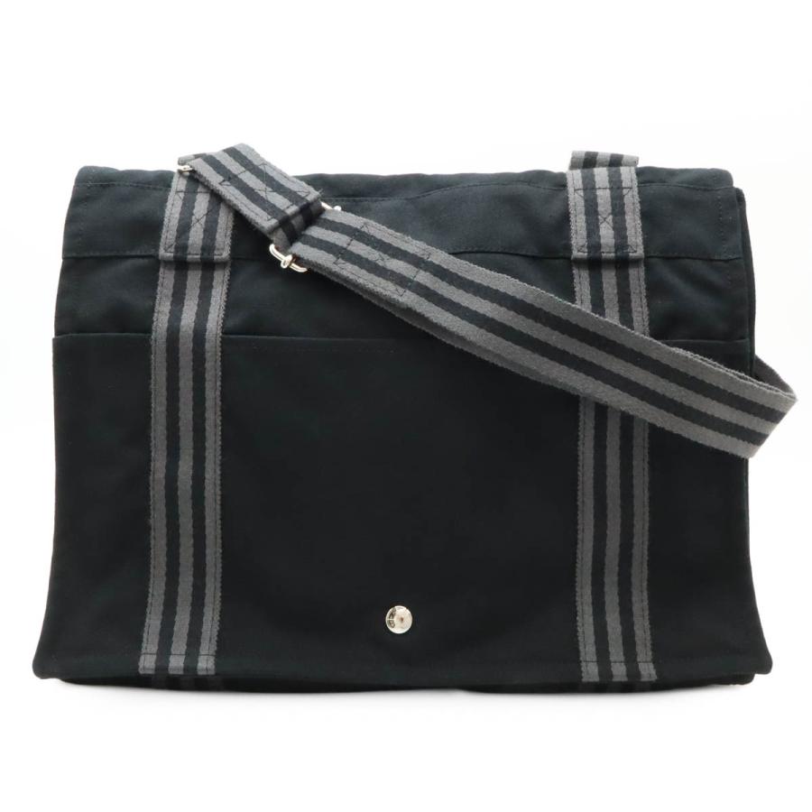 HERMES エルメス フールトゥ バサスMM ショルダーバッグ メッセンジャーバッグ 斜め掛け キャンバス ブラック 黒 グレー シルバー金具 | HERMES