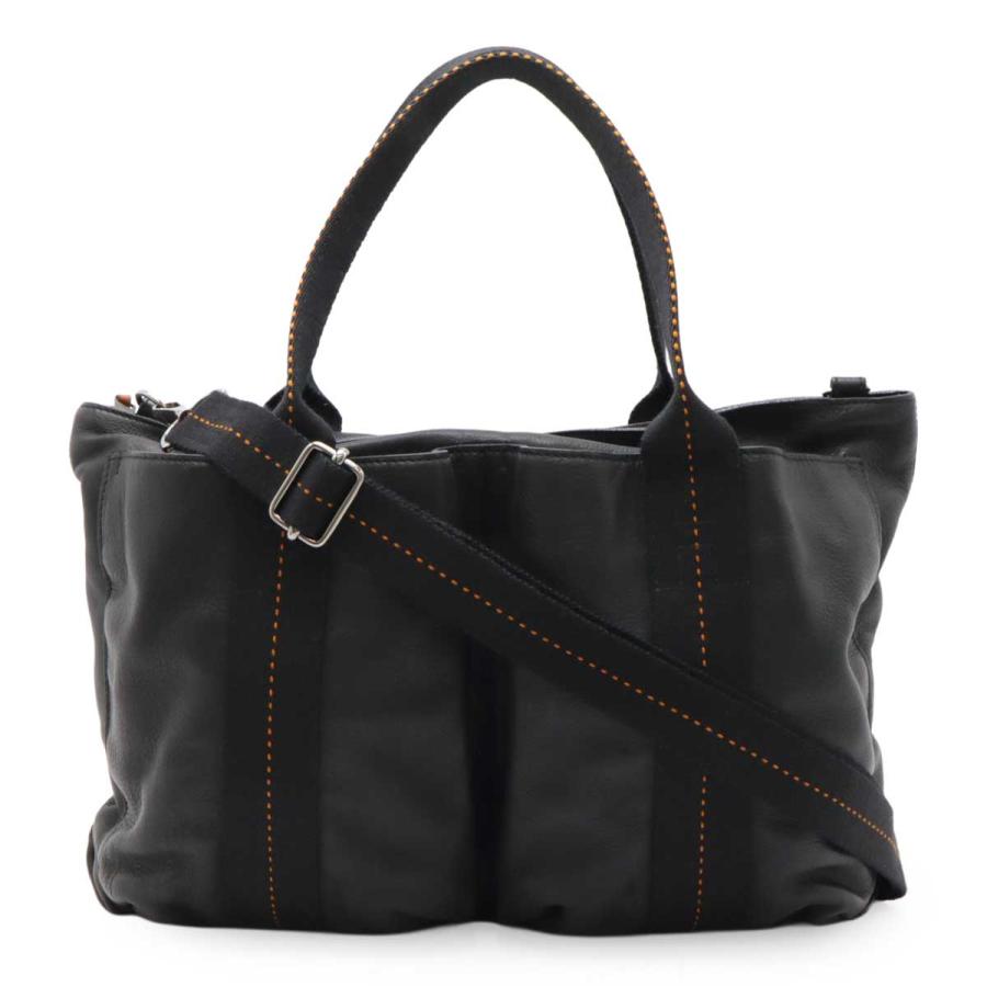 HERMES エルメス キャラバン ホリゾンタルMM トートバッグ 2WAY ショルダーバッグ 斜め掛け ヴォーデルマ レザー ブラック 黒 オレンジ | HERMES