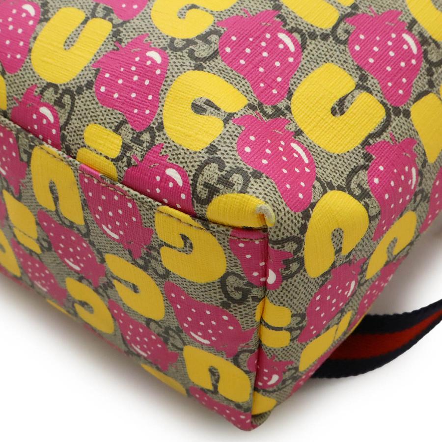 GUCCI グッチ GGスプリーム チルドレンズ シェリーライン ストロベリープリント イチゴ バックパック リュックサック PVC ベージュ オレンジ 271327 GUCCI（グッチ） GGスプリーム チルドレンズ シェリーライン