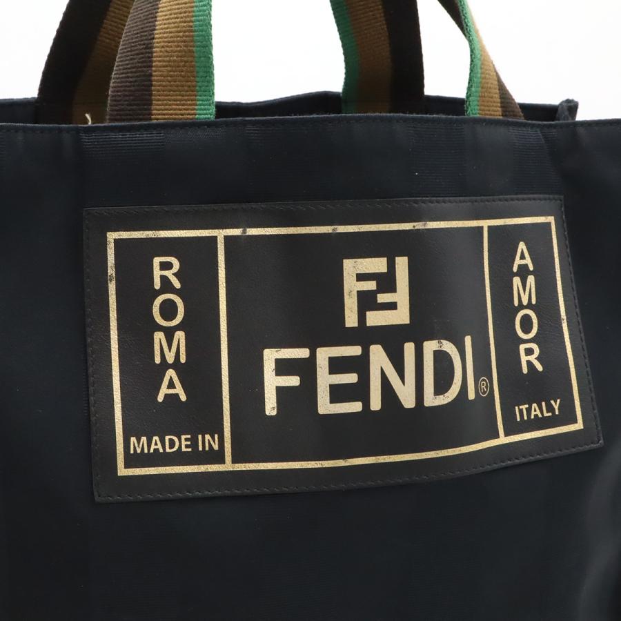 FENDI フェンディ ロゴ ペカン トートバッグ ハンドバッグ ショルダーバッグ セミショルダー ナイロン ブラック 黒 ゴールド トリコロール 7VA426 | FENDI | 06