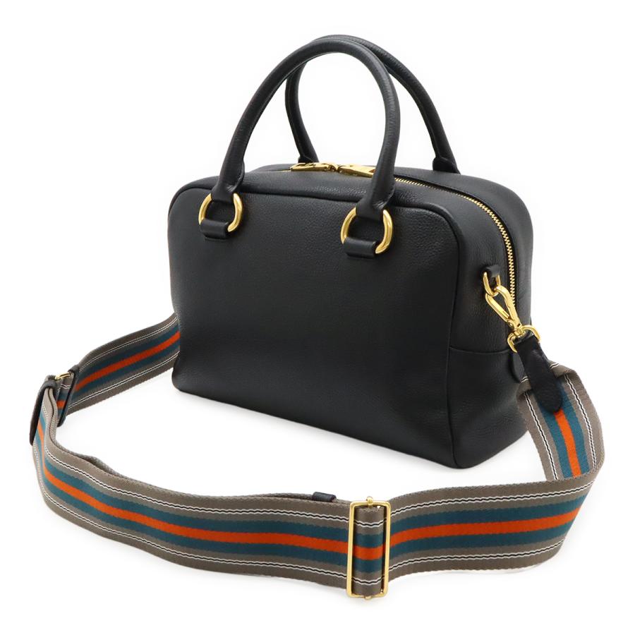 PRADA プラダ ハンドバッグ ミニボストンバッグ 2WAY ショルダーバッグ ストライプショルダー 斜め掛け レザー NERO ブラック ゴールド金具 1BB108 | PRADA | 01