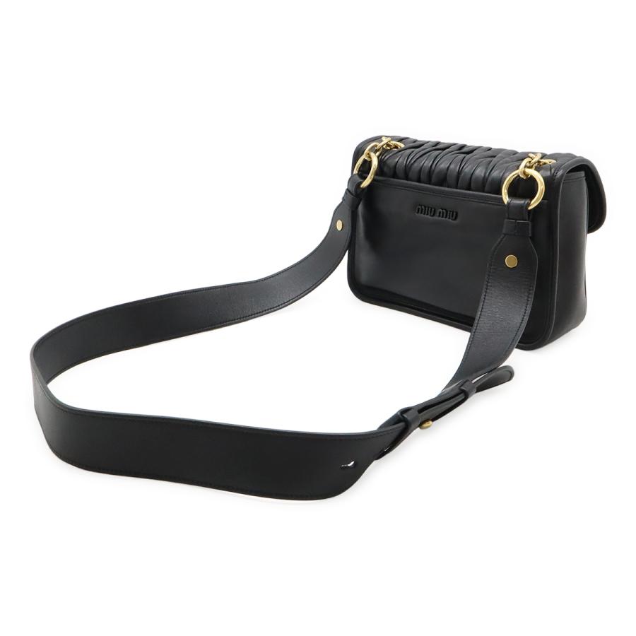 Miu Miu ミュウ ミュウ ミュウミュウ マテラッセ ギャザー ショルダーバッグ ポシェット レザー ブラック 黒 国内アウトレット購入品 5BD161 miu miu（ミュウミュウ） ミュウ ミュウ マテラッセ ギャザー