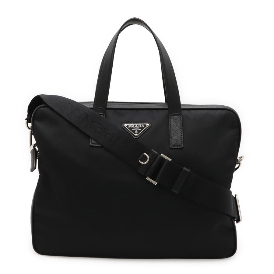 PRADA プラダ トライアングルロゴ ビジネスバッグ ブリーフケース 書類カバン 2WAY ショルダーバッグ ナイロン NERO ブラック シルバー金具 2VE368 | PRADA