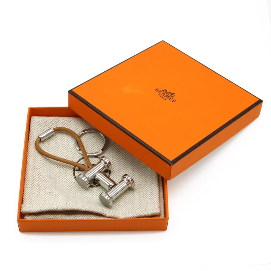 HERMES エルメス モビールH キーホルダー キーリング バッグチャーム ステンレススチール レザー ベージュ シルバー金具 | HERMES | 05