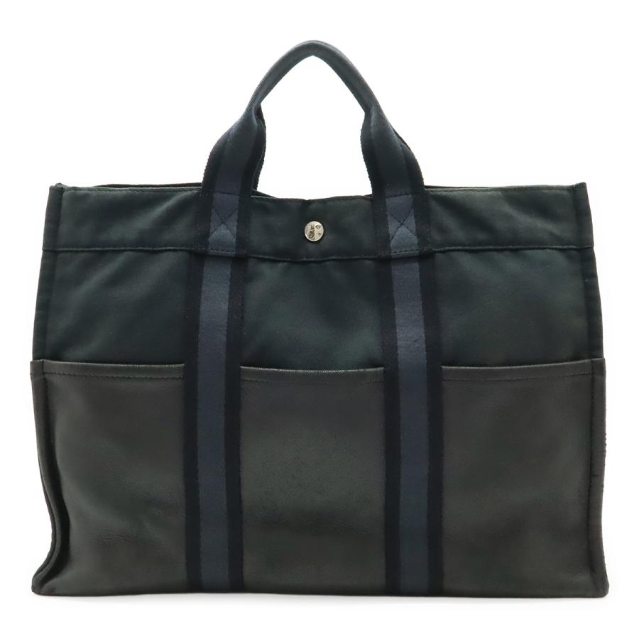 HERMES エルメス フールトゥ トートMM ハーフレザー トートバッグ ハンドバッグ キャンバス ブラック 黒 | HERMES