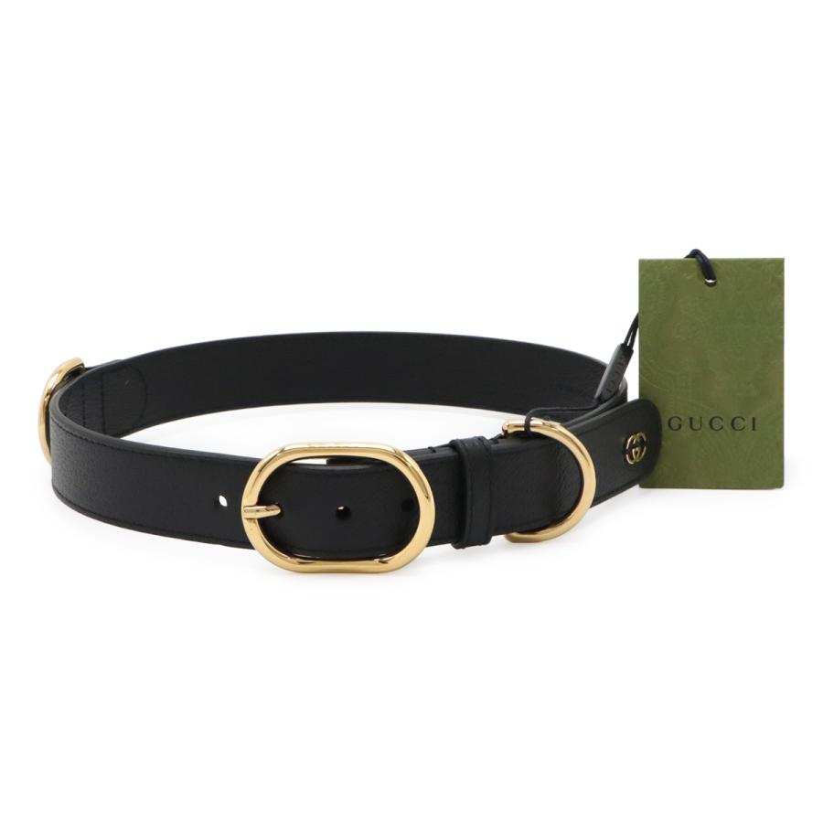 GUCCI グッチ ラージ ペット カラー ドッグカラー 首輪 ペット用品 大型犬用 レザー ブラック 黒 ゴールド金具 695256 | GUCCI