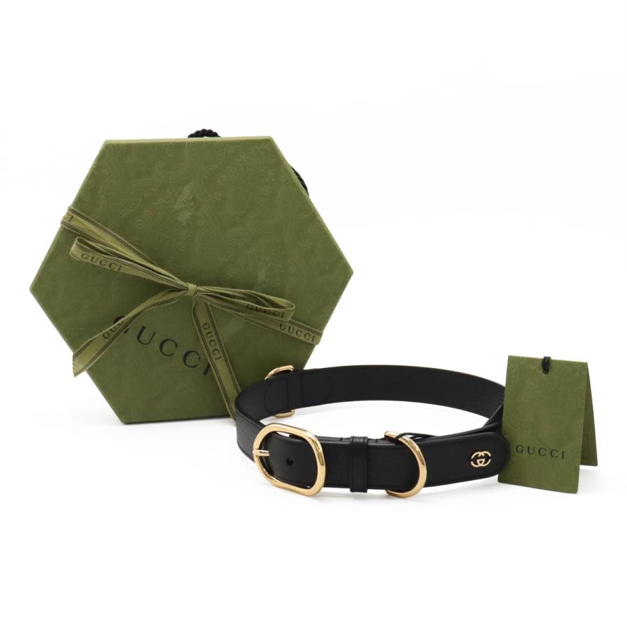 GUCCI グッチ ラージ ペット カラー ドッグカラー 首輪 ペット用品 大型犬用 レザー ブラック 黒 ゴールド金具 695256 | GUCCI | 03