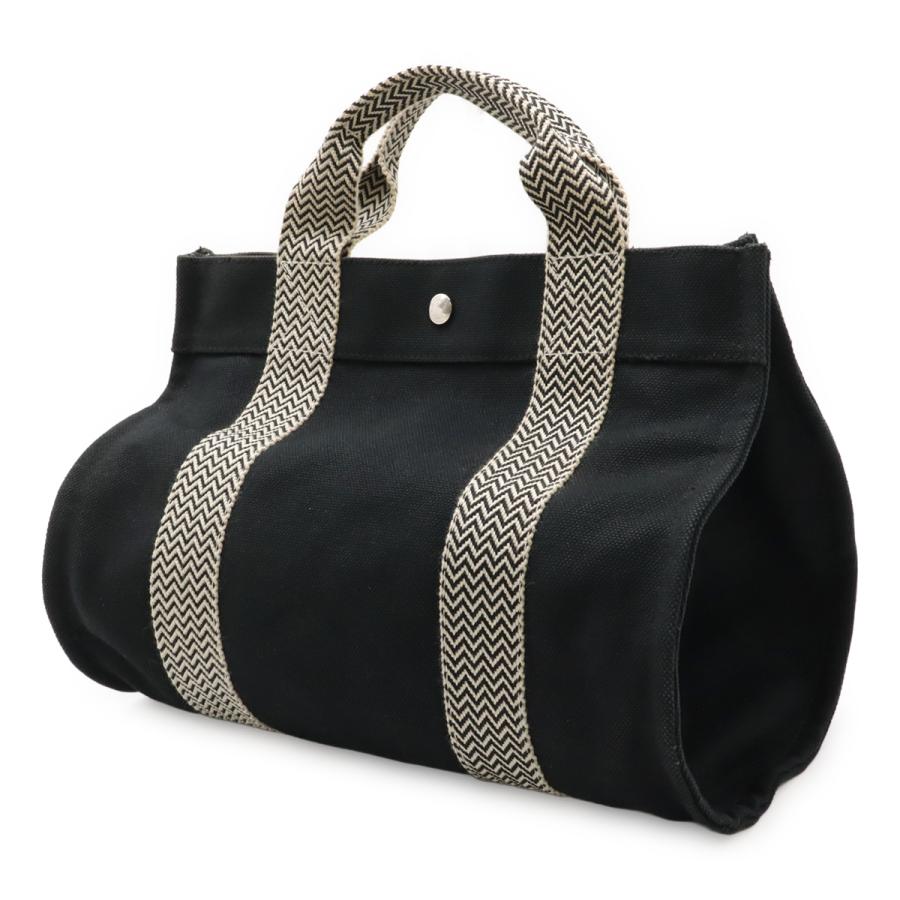HERMES エルメス カンヌPM トートバッグ ハンドバッグ キャンバス ブラック 黒 アイボリー シルバー金具 ポーチ付き | HERMES | 01