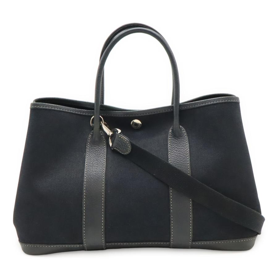 HERMES エルメス ガーデンパーティTPM トートバッグ ハンドバッグ 2WAY ショルダーバッグ トワルオフィシエ キャンバス レザー 黒 ブラック □H刻印 | HERMES