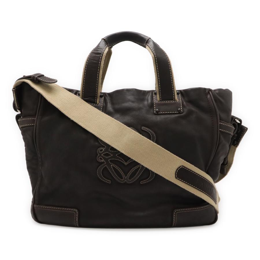 LOEWE ロエベ アナグラム ボストンバッグ トラベルバッグ 旅行かばん 2WAY ショルダーバッグ レザー ダークブラウン | LOEWE