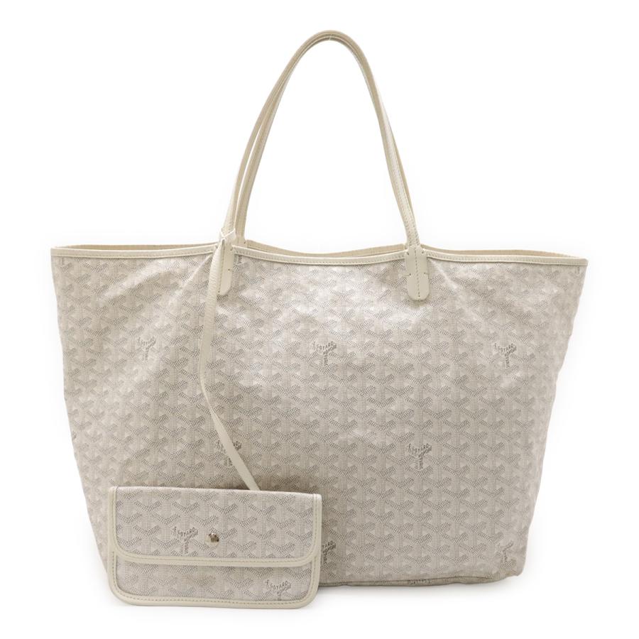 GOYARD ゴヤール サンルイGM トートバッグ ラージトート ショルダーバッグ コーティングキャンバス レザー ホワイト 白 グレー ポーチ付き GOYARD（ゴヤール） サンルイGM トートバッグ ラージトート ショルダー