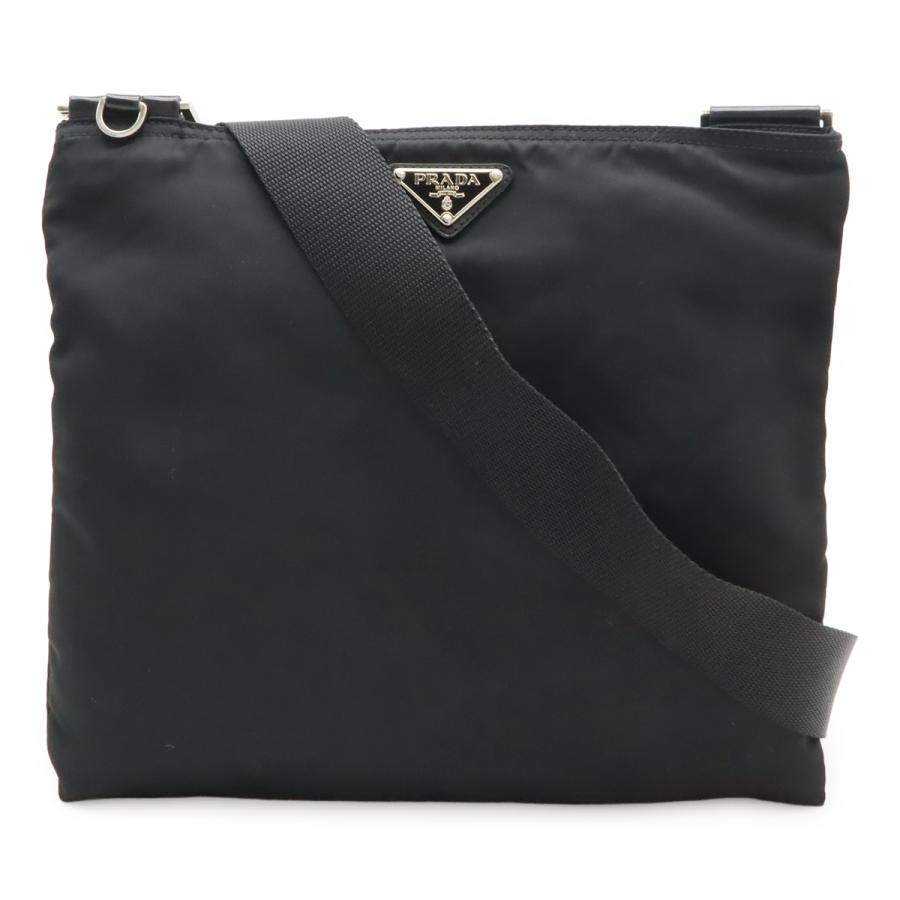PRADA プラダ ショルダーバッグ 斜め掛け マチなし ナイロン レザー NERO ブラック 黒 シルバー金具 BT0175 | PRADA