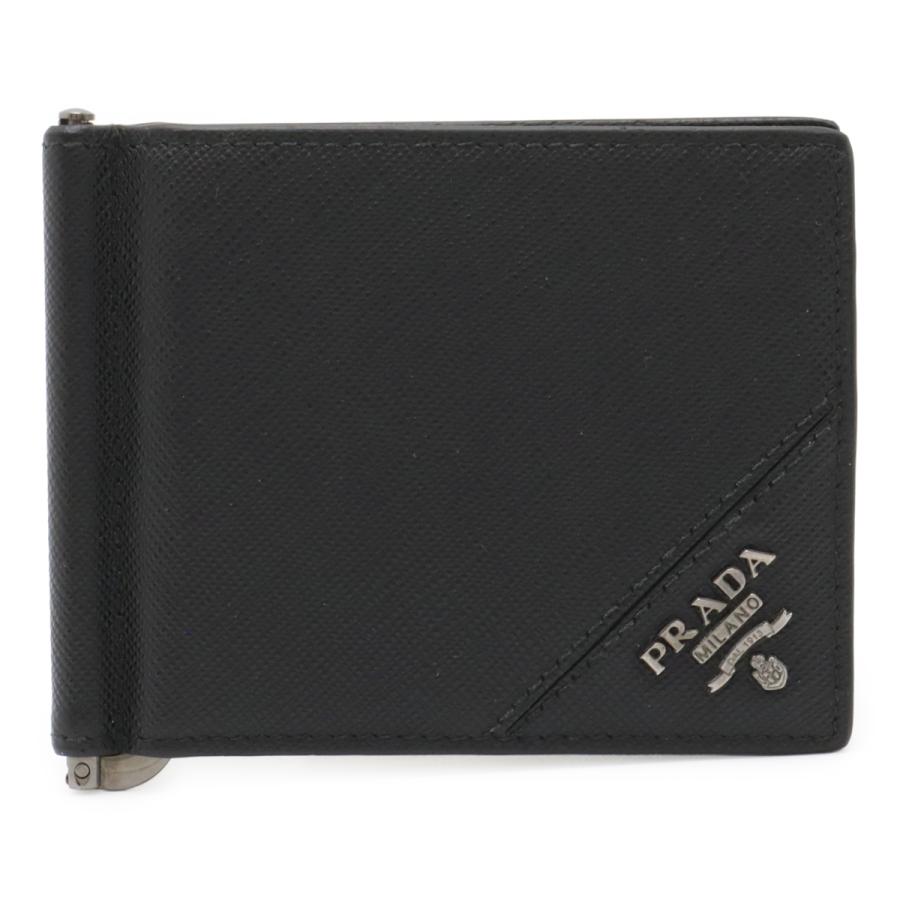PRADA プラダ SAFFIANO METAL 2つ折札入れ 二つ折り財布 マネークリップ式 ビルクリップ レザー NERO 黒 ブラック 国内ブティック購入品 | PRADA