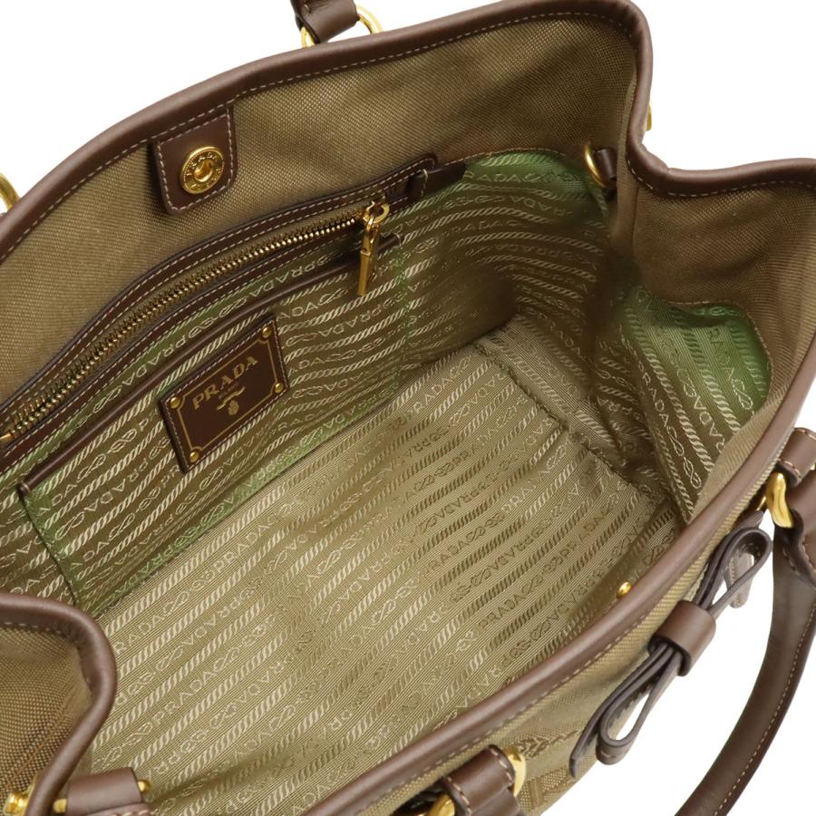PRADA プラダ ロゴジャガード リボン ハンドバッグ トートバッグ 2WAY ショルダーバッグ キャンバス カーキベージュ モカブラウン BN1841 | PRADA | 04