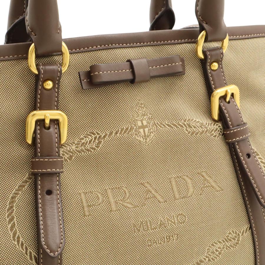 PRADA プラダ ロゴジャガード リボン ハンドバッグ トートバッグ 2WAY ショルダーバッグ キャンバス カーキベージュ モカブラウン BN1841 | PRADA | 07