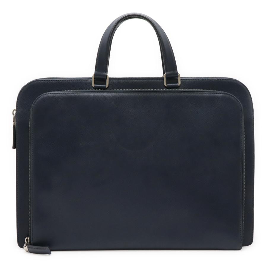 PRADA プラダ トライアングルロゴ SAFFIANO サフィアーノ ブリーフケース ビジネスバッグ 書類カバン レザー ネイビー 紺 シルバー金具 | PRADA