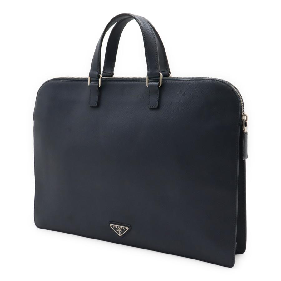 PRADA プラダ トライアングルロゴ SAFFIANO サフィアーノ ブリーフケース ビジネスバッグ 書類カバン レザー ネイビー 紺 シルバー金具 | PRADA | 01