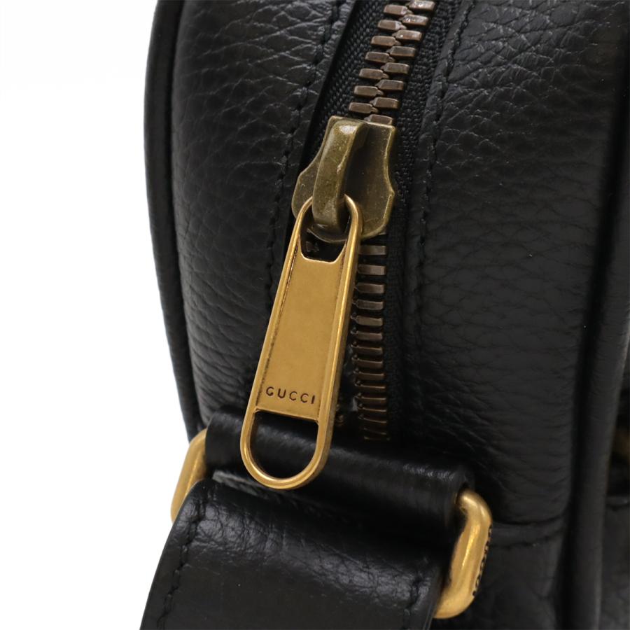 GUCCI グッチ グッチプリント メッセンジャーバッグ ショルダーバッグ 斜め掛け レザー ブラック 黒 ゴールド金具 523591 GUCCI（グッチ） グッチプリント メッセンジャーバッグ ショルダー