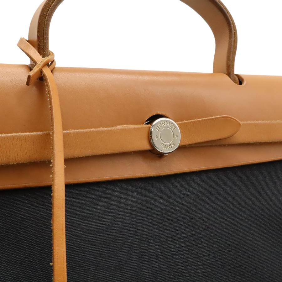 HERMES エルメス エールバッグPM ハンドバッグ 2WAY ショルダーバッグ トワルオフィシエ トワルアッシュ レザー ブラック ライトブラウン □F刻印 HERMES（エルメス） エールバッグPM ハンドバッグ 2WAY ショルダー