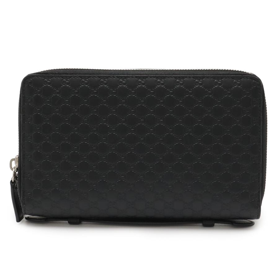 GUCCI グッチ マイクログッチシマ トラベルケース クラッチバッグ オーガナイザー 長財布 レザー ブラック 黒 アウトレット品 449246 GUCCI（グッチ） マイクログッチシマ トラベルケース クラッチバッグ