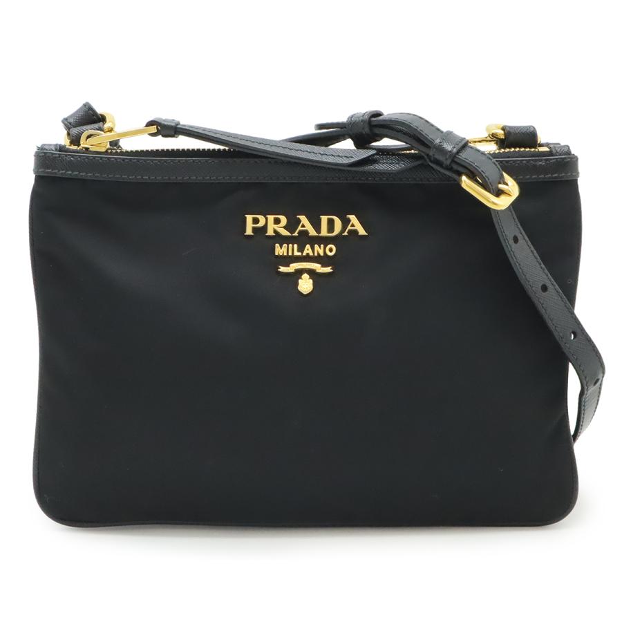 PRADA プラダ ショルダーバッグ ポシェット 2WAY クラッチバッグ ナイロン レザー NERO 黒 ブラック ゴールド金具 | PRADA